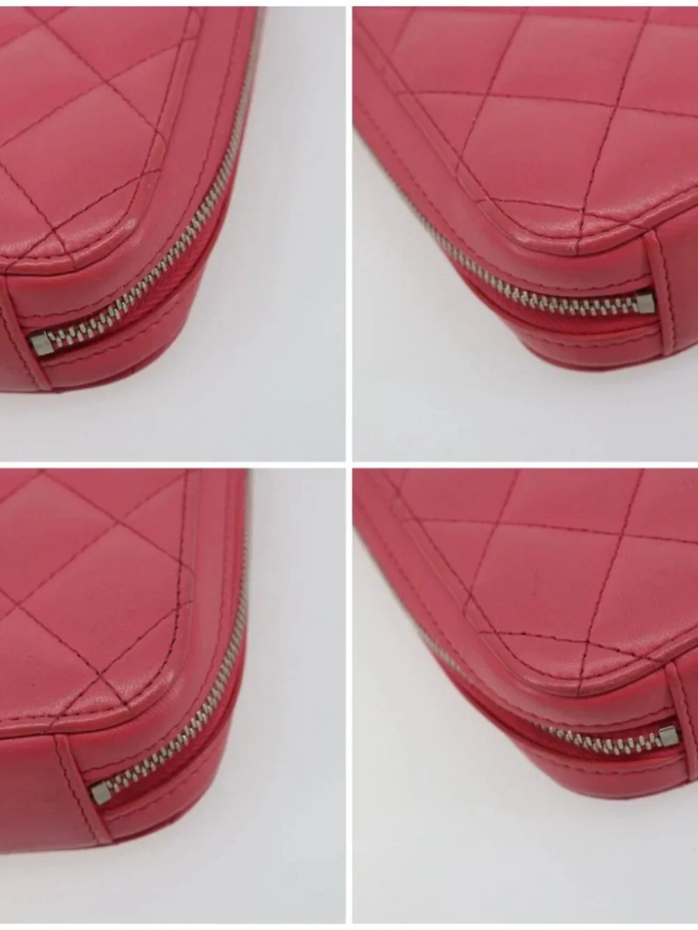CHANEL Phone Pouch Lamb Skin Pink Silver CC Auth ka4502M